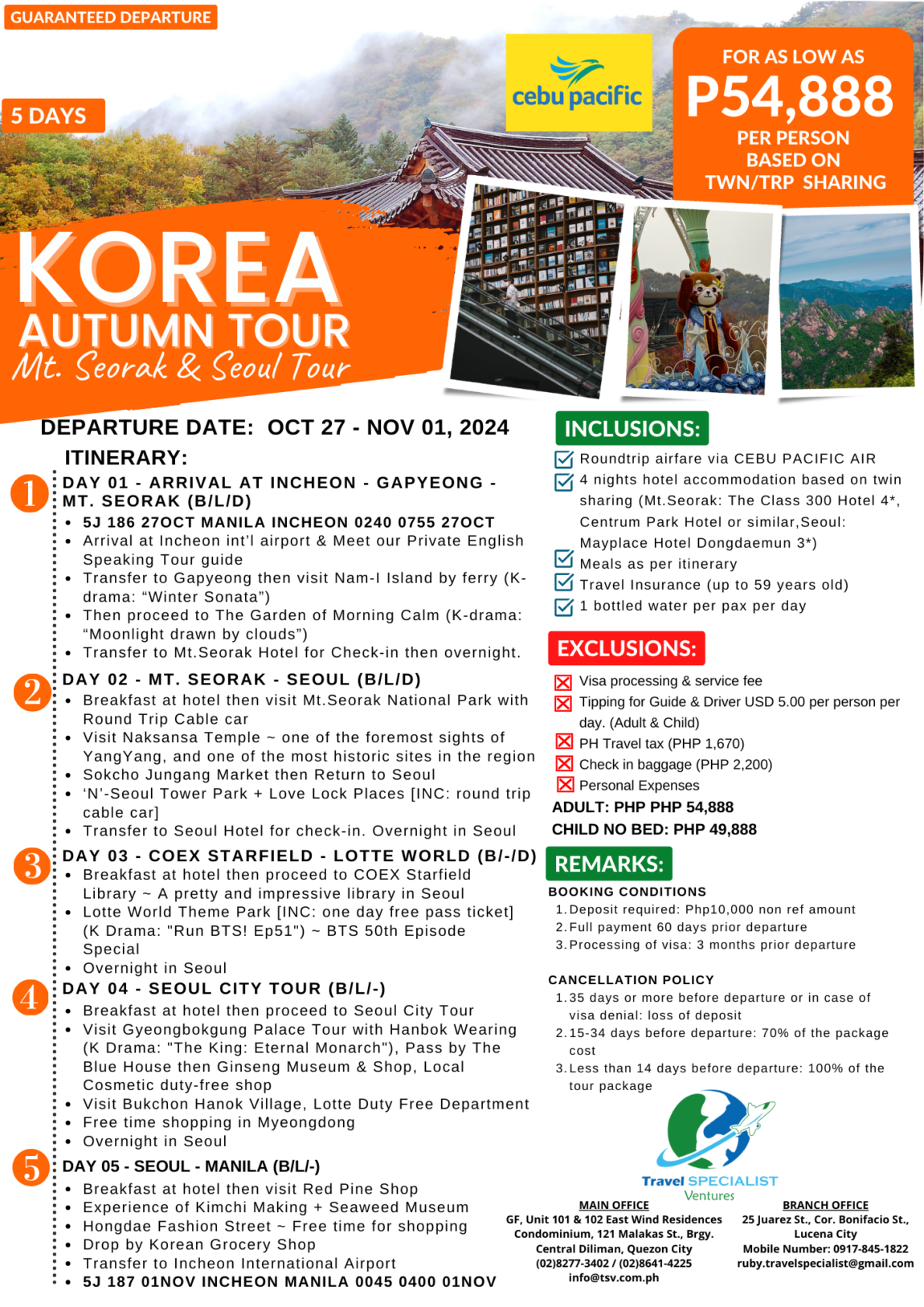 KOREA AUTUMN TOUR (WITH MT SEORAK) until 03152024